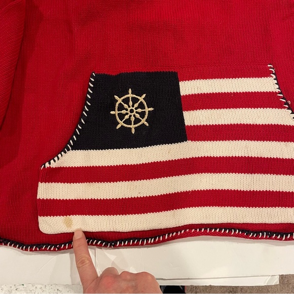4th of July 90’s-y2k Red 1/4 zip chunky nautical kangaroo pocket sweater ‘Merica - Picture 6 of 8